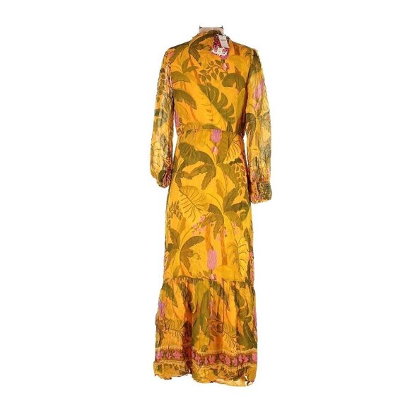 NWT Anthropologie x FARM Rio Printed Maxi in Yellow Floral Chiffon Dress S $230 - Picture 8 of 8